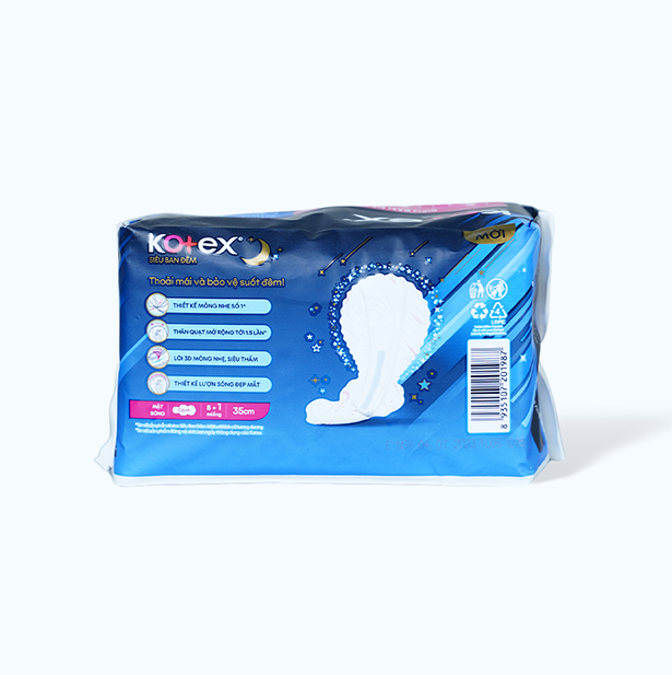 Băng vệ sinh siêu ban đêm có cánh 35cm Kotex (8 miếng/gói)