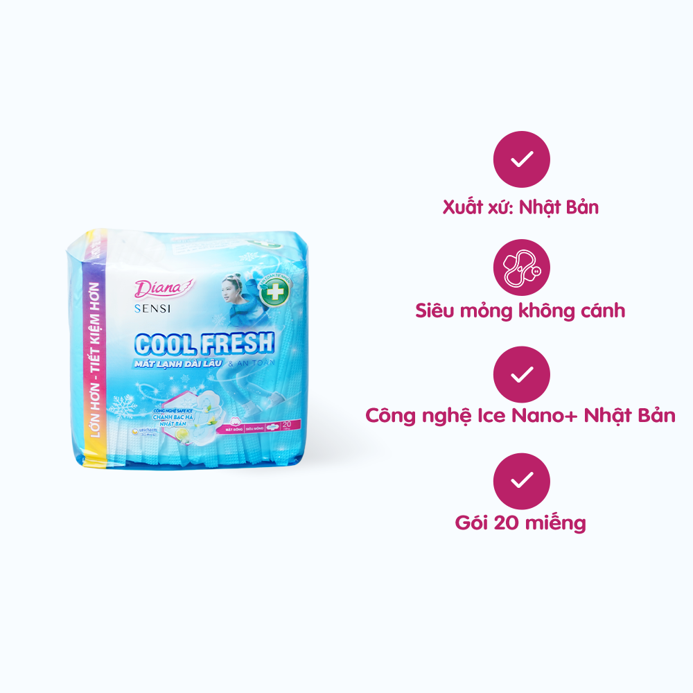 Băng vệ sinh siêu mỏng mát lạnh Diana Sensi Cool Fresh (Gói 20 miếng)