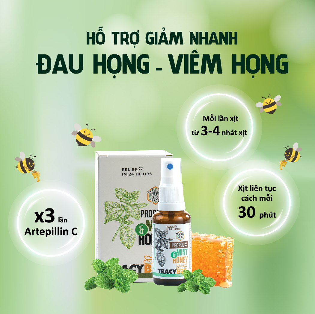 Xịt keo ong xanh vị bạc hà Tracybee hỗ trợ giảm ho kéo dài (Chai 30ml)