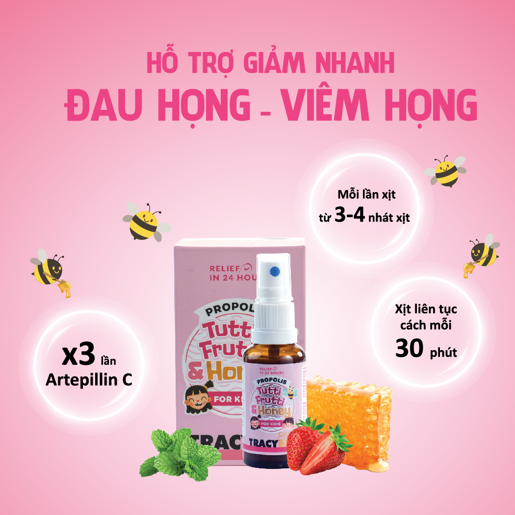 Xịt Tracybee keo ong xanh vị trái cây cho bé (Chai 30ml)