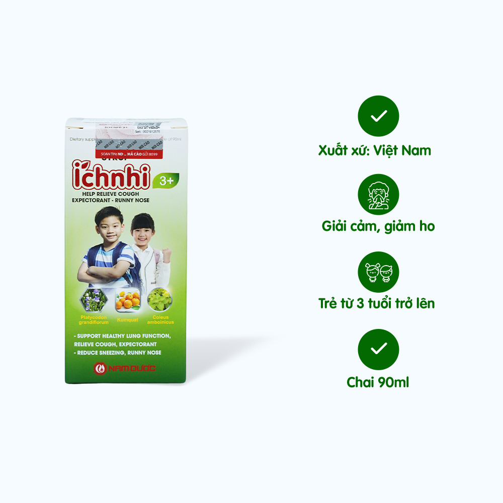 Siro Ích Nhi 3+ hỗ trợ giảm ho, long đờm (Chai 90ml)