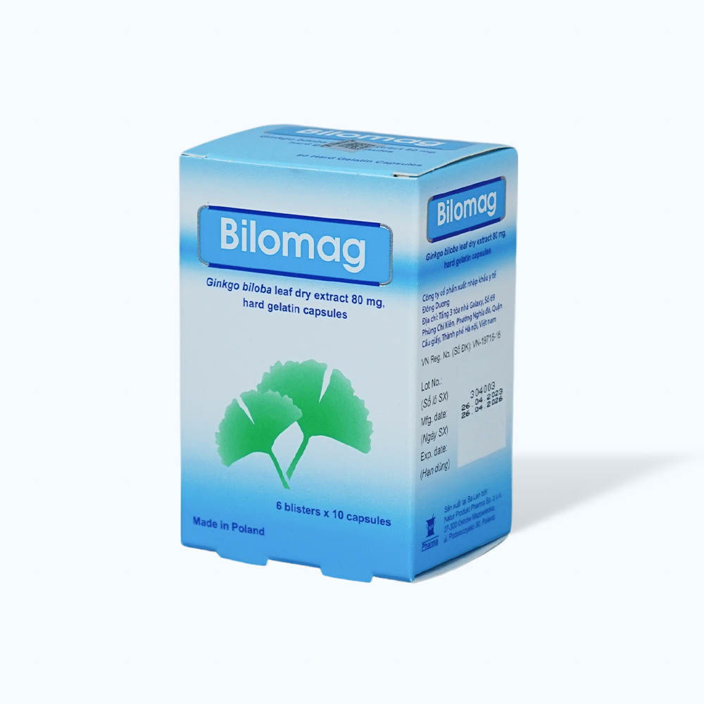 Viên nang Bilomag 80mg điều trị rối loạn tuần hoàn não và ngoại biên (6 vỉ x 10 viên)