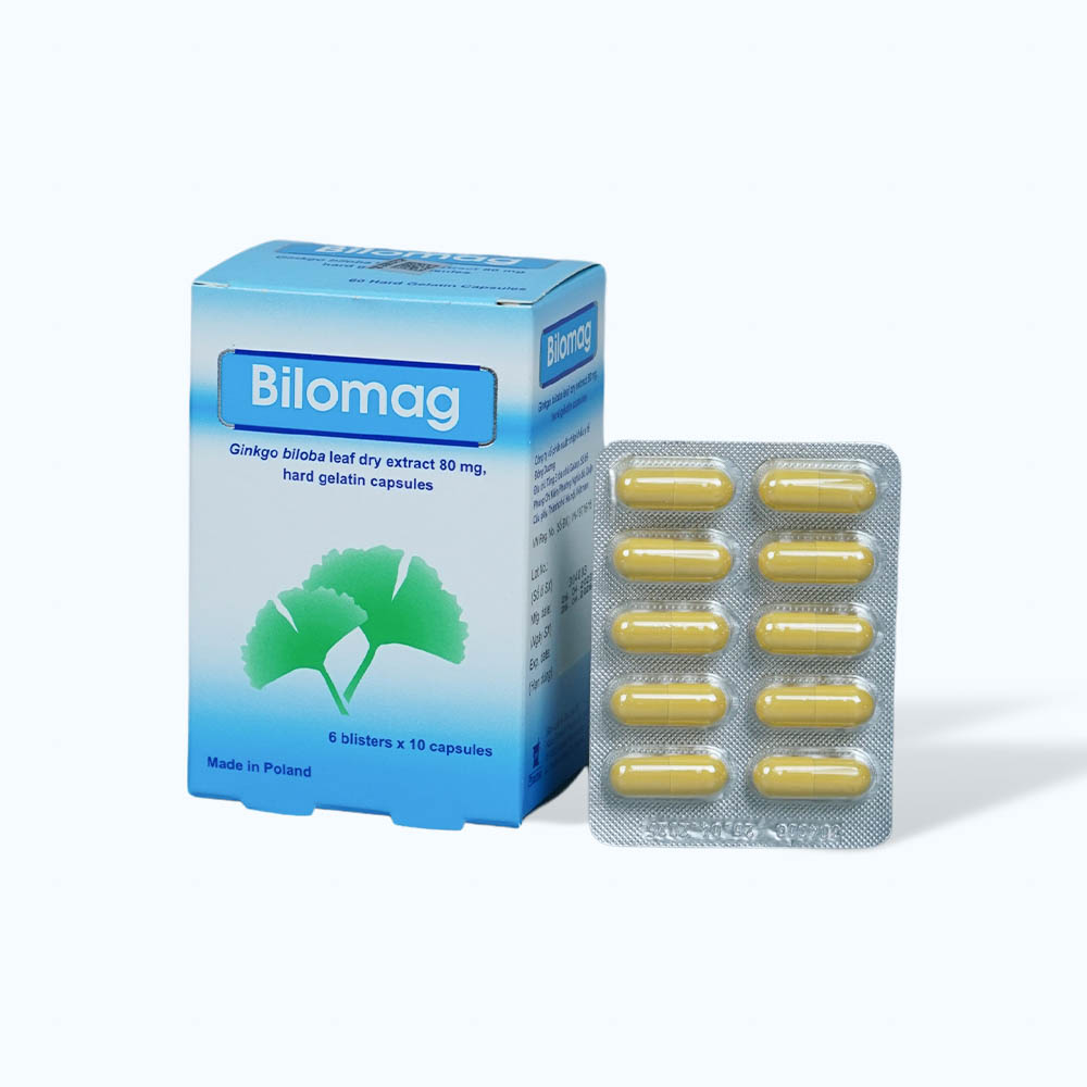 Viên nang Bilomag 80mg điều trị rối loạn tuần hoàn não và ngoại biên (6 vỉ x 10 viên)