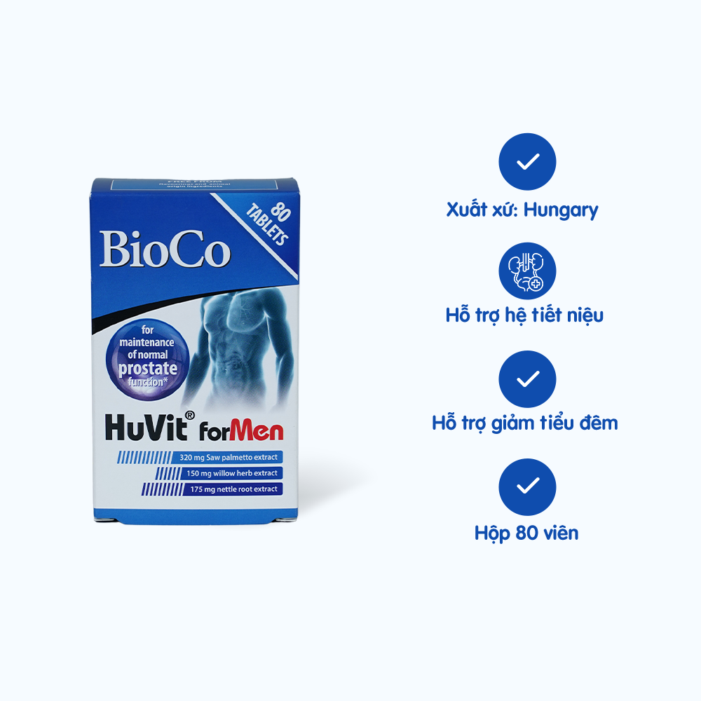 Viên nốc Bioco Huvit for Men gom lưu giữ tác dụng tuyến chi phí liệt  (Hộp 80 viên)