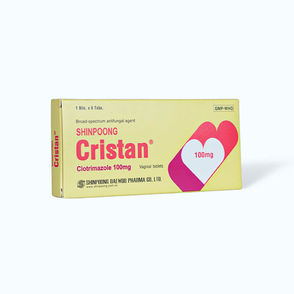 Viên đặt âm đạo Cristan 100mg trị bệnh lý liên quan tới nhiễm nấm candida âm đạo (1 vỉ x 6 viên)