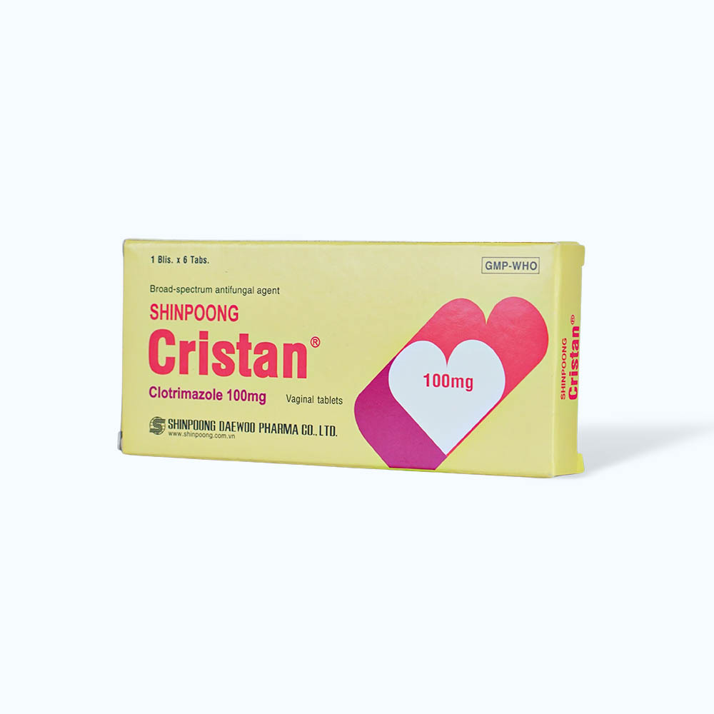 Viên đặt âm đạo Cristan 100mg trị bệnh lý liên quan tới nhiễm nấm candida âm đạo (1 vỉ x 6 viên)