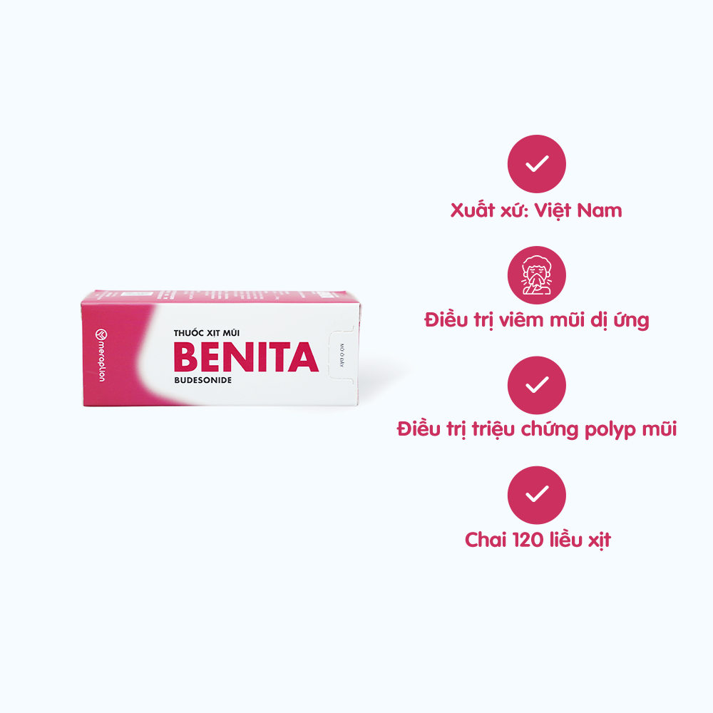 Thuốc xịt mũi Benita 64mcg trị viêm mũi dị ứng, polyp mũi (chai 120 liều)