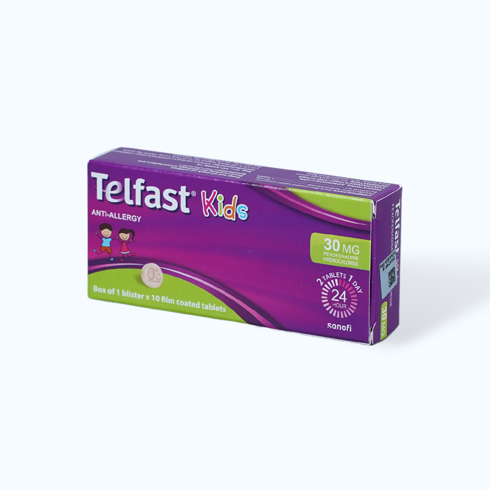 Viên nén Telfast Kids 30mg trị viêm mũi dị ứng, mày đay (1 vỉ x 10 viên)