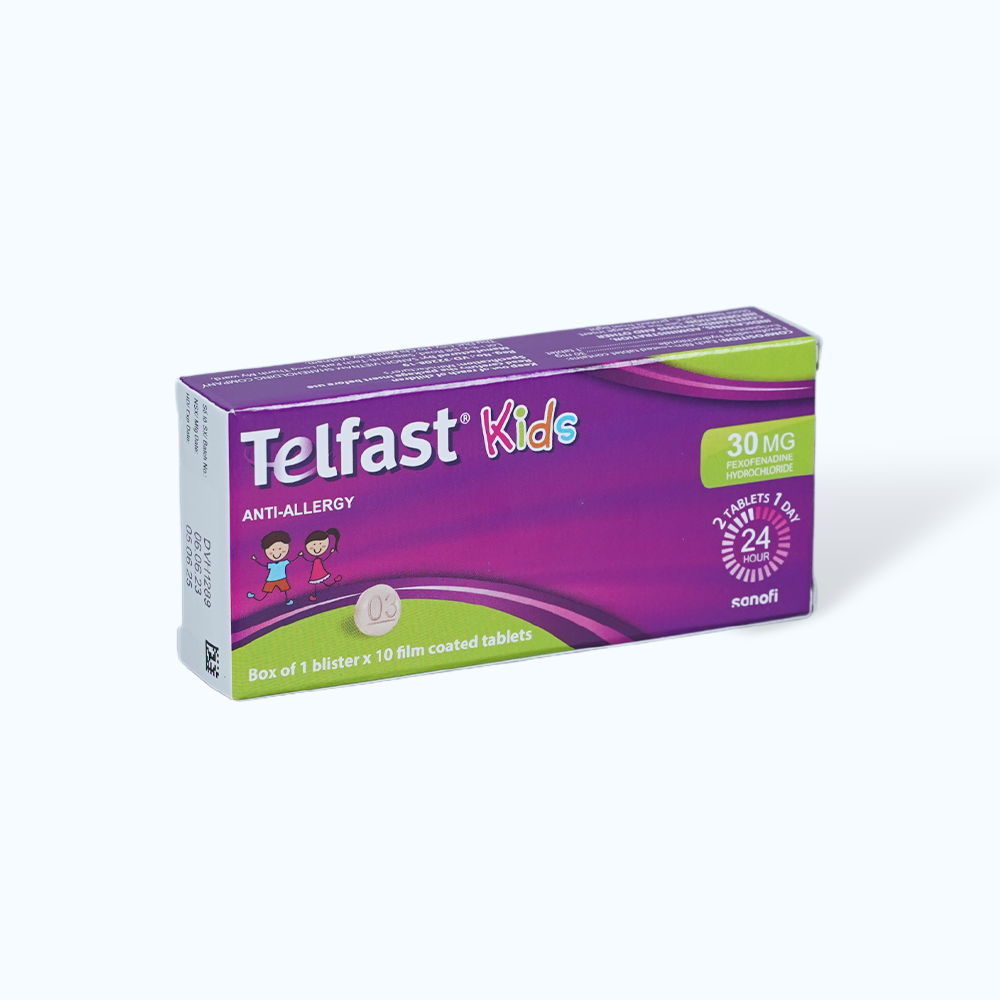 Viên nén Telfast Kids 30mg trị viêm mũi dị ứng, mày đay (1 vỉ x 10 viên)