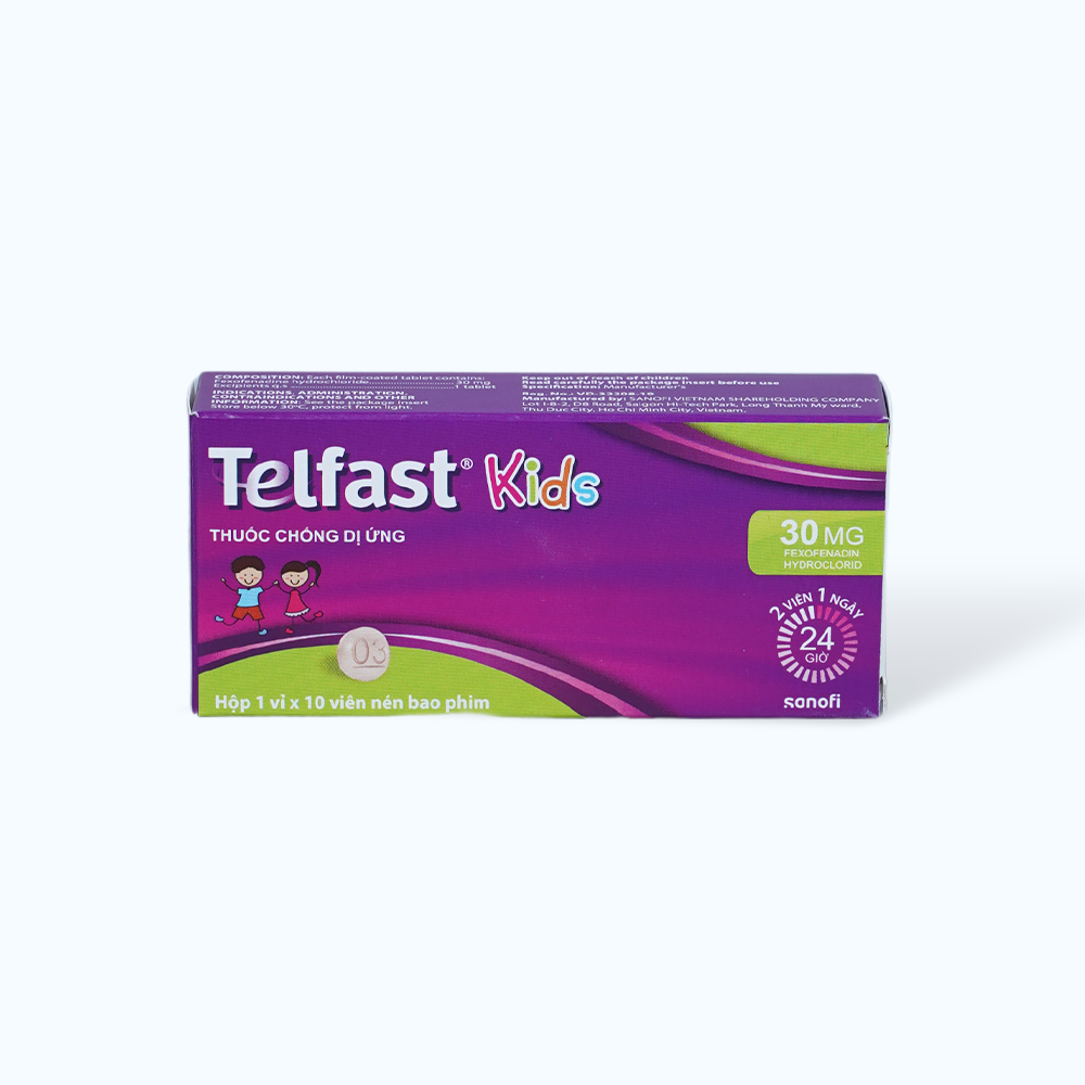 Viên nén Telfast Kids 30mg trị viêm mũi dị ứng, mày đay (1 vỉ x 10 viên)