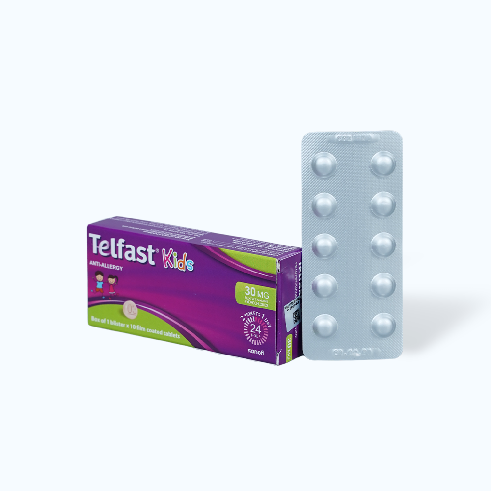 Viên nén Telfast Kids 30mg trị viêm mũi dị ứng, mày đay (1 vỉ x 10 viên)