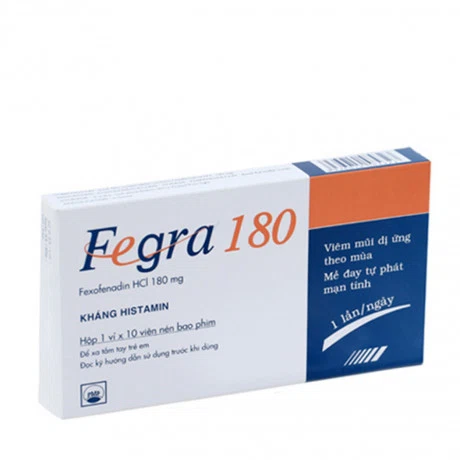 Viên nén Fegra 180mg điều trị các chứng của viêm mũi dị ứng, mề đay (1 vỉ x 10 viên)