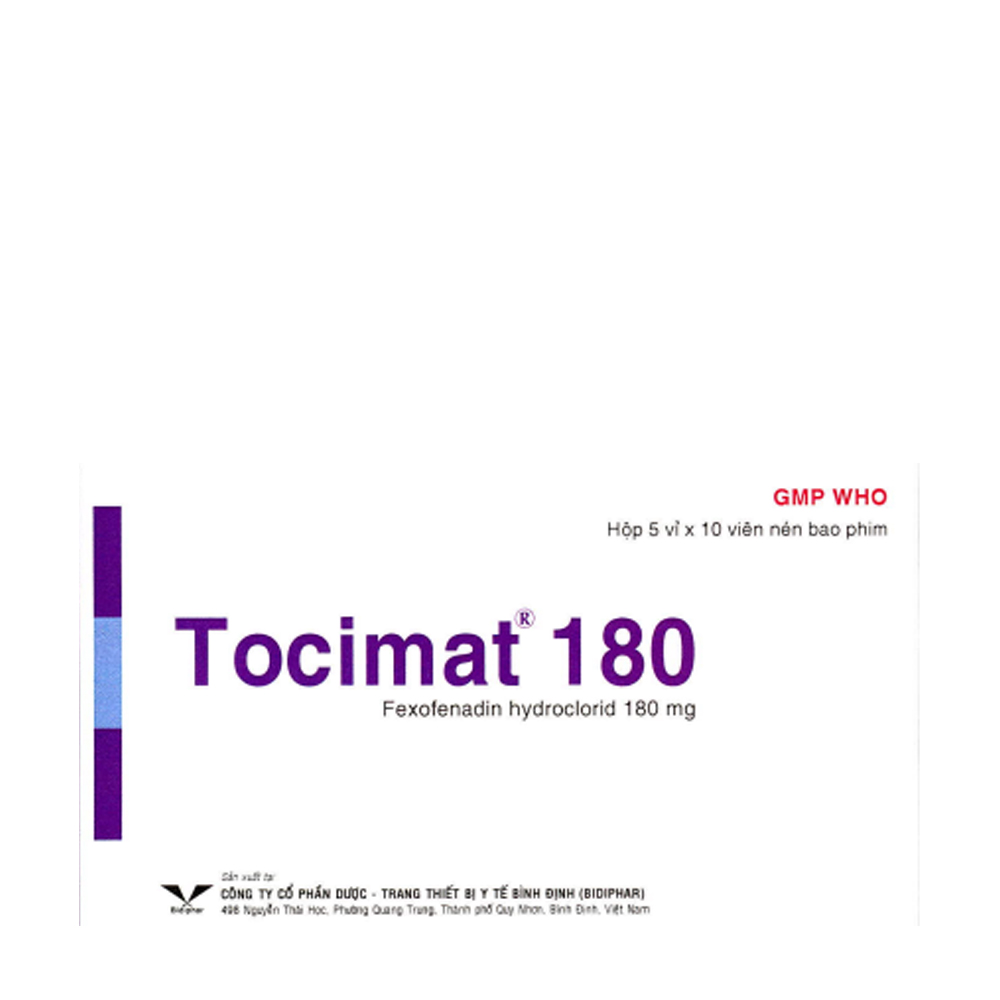 Thuốc bao phim Tocimat 180mg điều trị viêm mũi dị ứng, mày đay (5 vỉ x 10 viên)