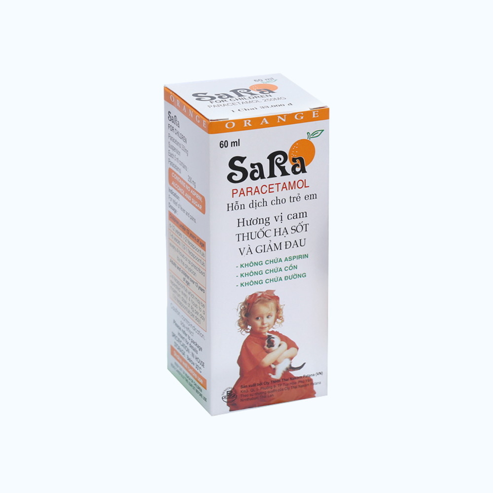 Hỗn dịch uống Sara for children 250mg/5ml giảm đau từ nhẹ đến vừa và hạ sốt (chai 60ml)