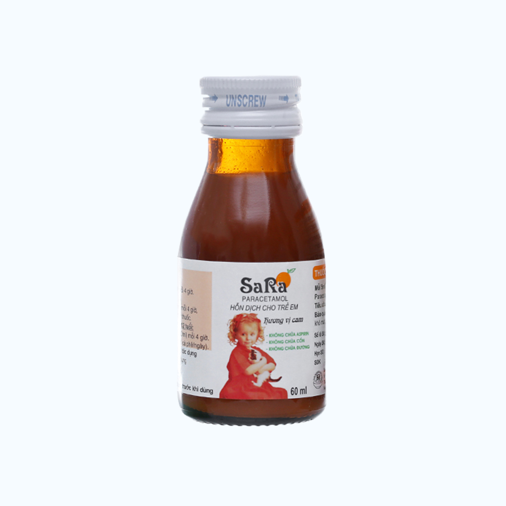 Hỗn dịch uống Sara for children 250mg/5ml giảm đau từ nhẹ đến vừa và hạ sốt (chai 60ml)