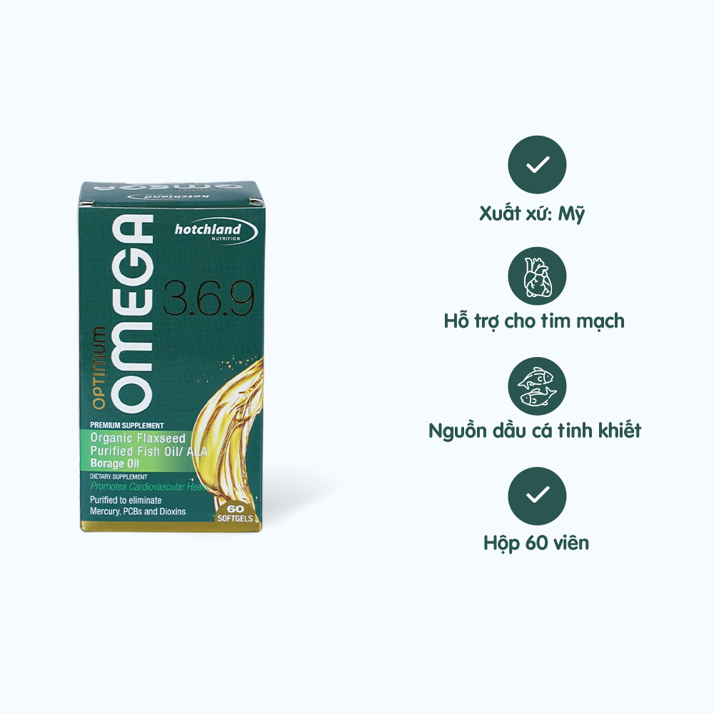 Viên uống Hotchland - Optimum Omega 3.6.9 giúp bổ não, bổ mắt (Hộp 60 viên)