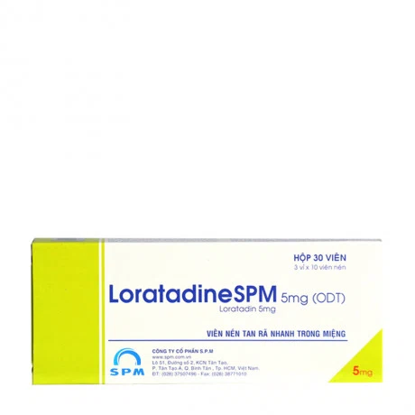 Viên nén Loratadine SPM 5mg (ODT) trị viêm mũi dị ứng, mày đay, ngứa (3 vỉ x 10 viên)