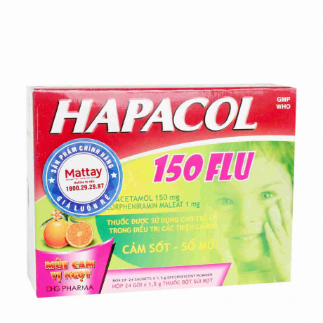 Bột sủi bọt Hapacol Flu Kids trị các triệu chứng ho cảm thông thường (hộp 24 gói)