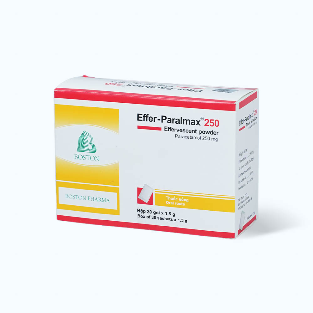 Bột sủi bọt Effer- Paralmax 250mg điều trị các chứng đau/sốt từ nhẹ đến vừa ở trẻ em (hộp 30 gói)