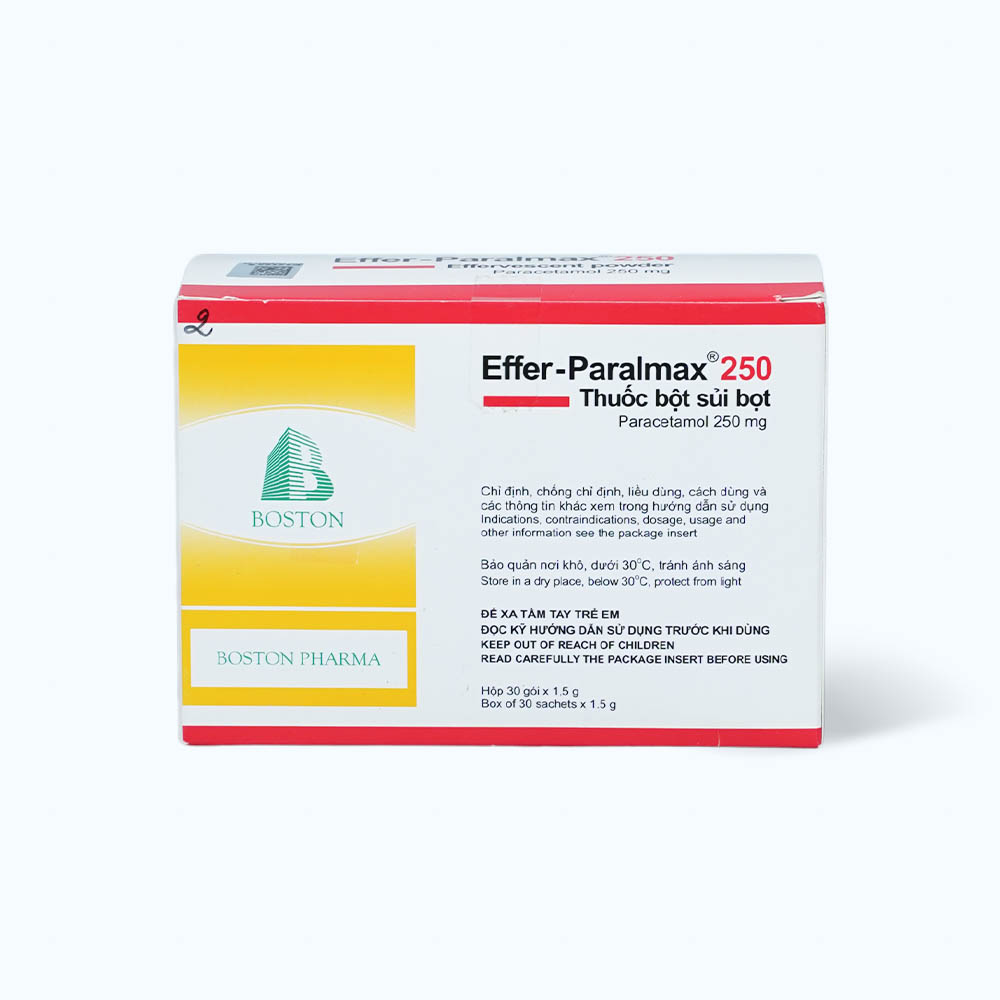 Bột sủi bọt Effer- Paralmax 250mg điều trị các chứng đau/sốt từ nhẹ đến vừa ở trẻ em (hộp 30 gói)