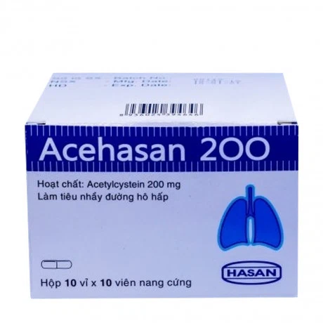 Viên nang Acehasan 200mg hỗ trợ tan đờm trong hô hấp cấp và mạn tính (10 vỉ x 10 viên)