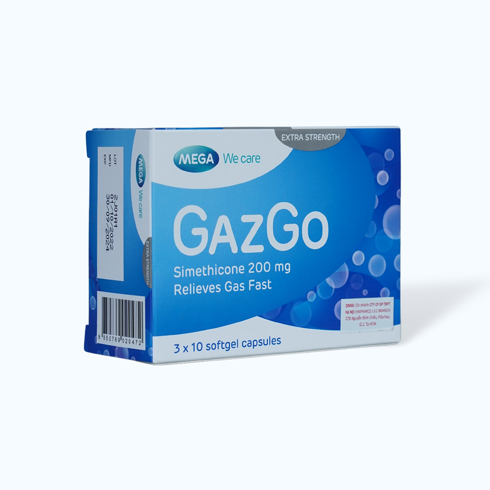 Viên nang Gazgo 200mg trị đầy hơi, chướng bụng (3 vỉ x 10 viên)
