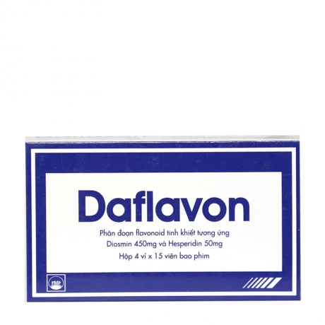 Viên nén Daflavon 450mg/50mg điều trị suy tĩnh mạch, trĩ cấp tính (4 vỉ x 15 viên)