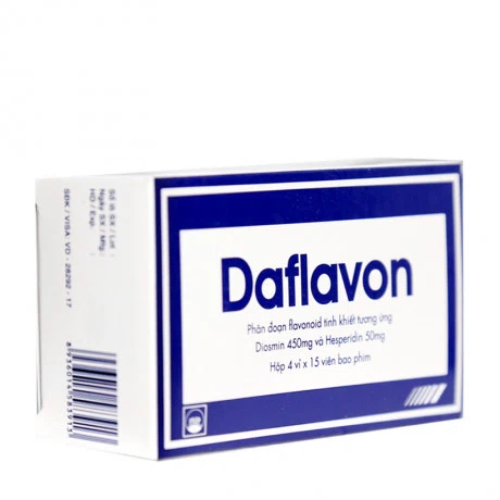 Viên nén Daflavon 450mg/50mg điều trị suy tĩnh mạch, trĩ cấp tính (4 vỉ x 15 viên)