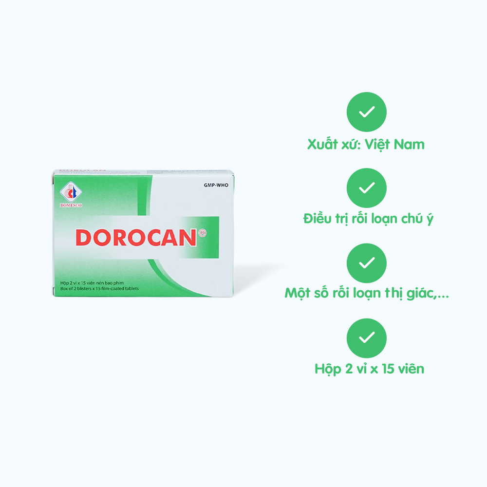 Viên nén Dorocan 40mg Domesco trị rối loạn chú ý và trí nhớ ở người lớn tuổi (2 vỉ x 15 viên)