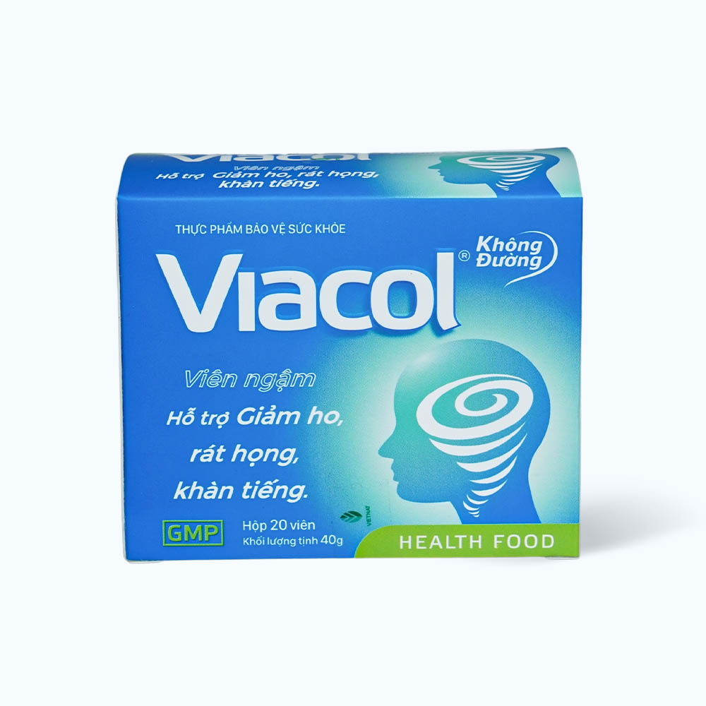 Viên ngậm Viacol hỗ trợ giảm ho, rát họng (Hộp 5 vỉ x 4 viên)