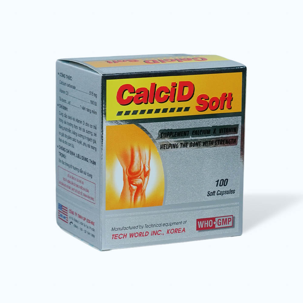 Viên nang Calci D 518mg/100IU cung cấp calci và D3 giúp xương chắc khỏe  (10 vỉ x 10 viên)