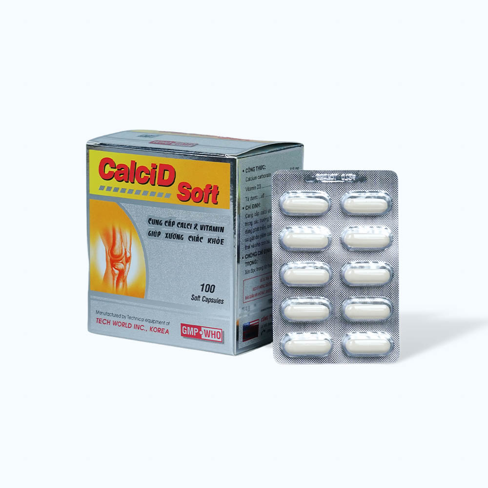 Viên nang Calci D 518mg/100IU cung cấp calci và D3 giúp xương chắc khỏe  (10 vỉ x 10 viên)