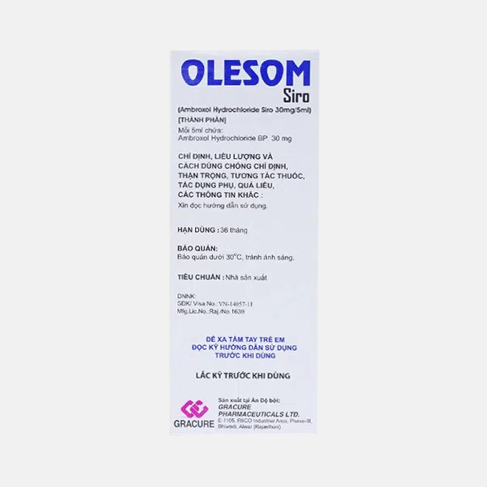 Siro Olesom 30mg/5ml trị bệnh đường hô hấp, viêm phế quản mãn, hen phế quản (chai 100ml)