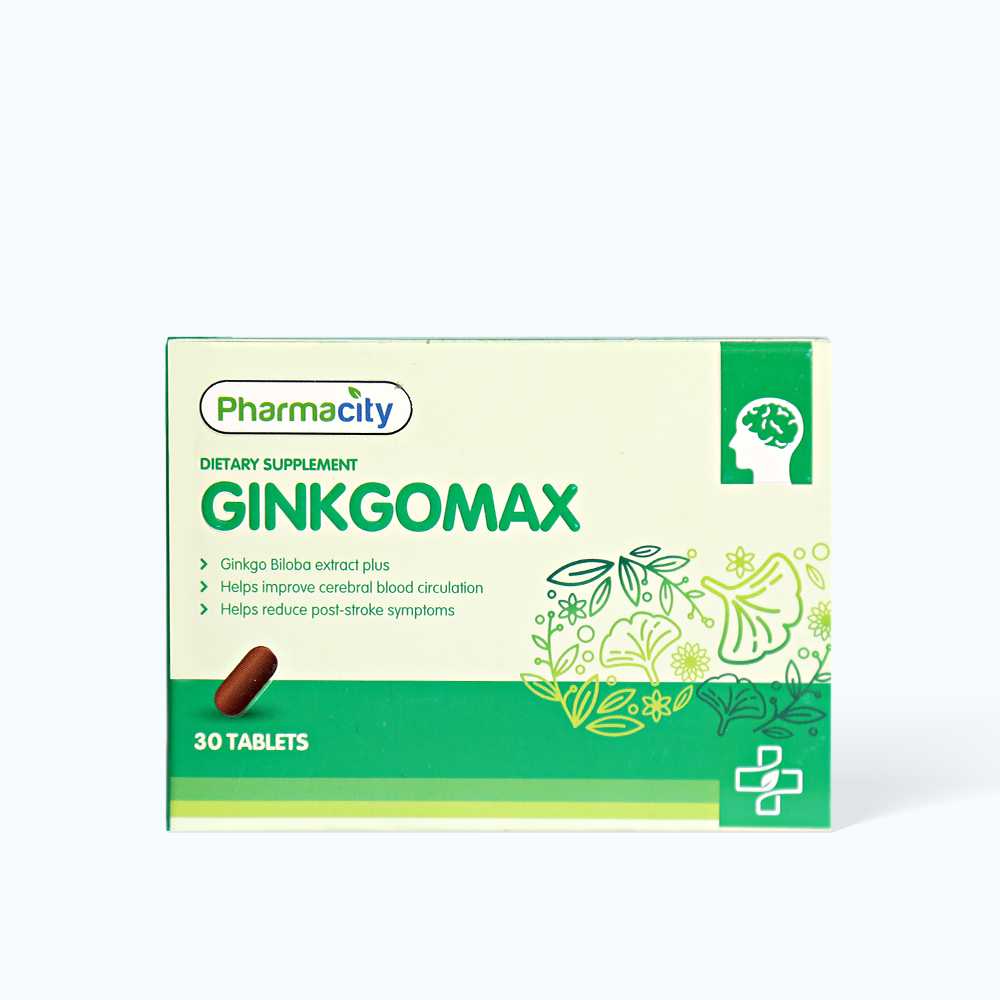 Viên uống Pharmacity GinkgoMax hỗ trợ tăng cường tuần hoàn máu não (Hộp 30 viên)
