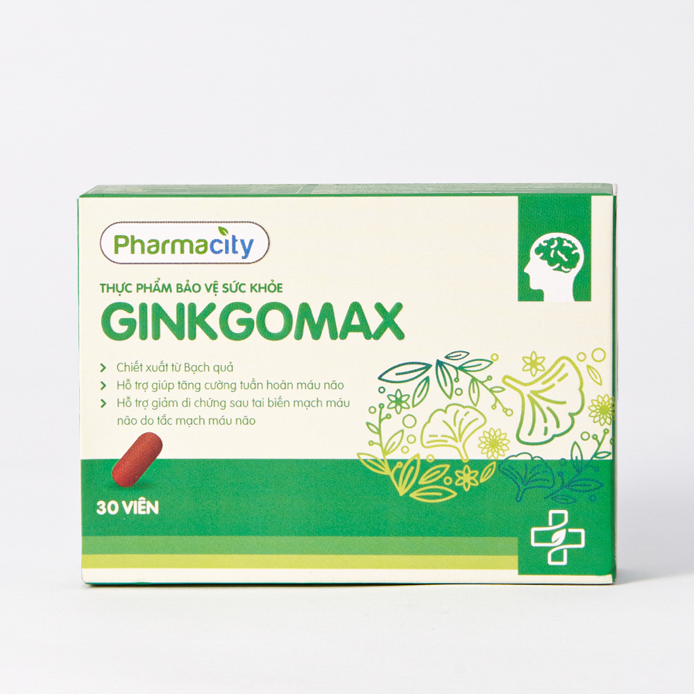 Viên uống Pharmacity GinkgoMax hỗ trợ tăng cường tuần hoàn máu não (Hộp 30 viên)