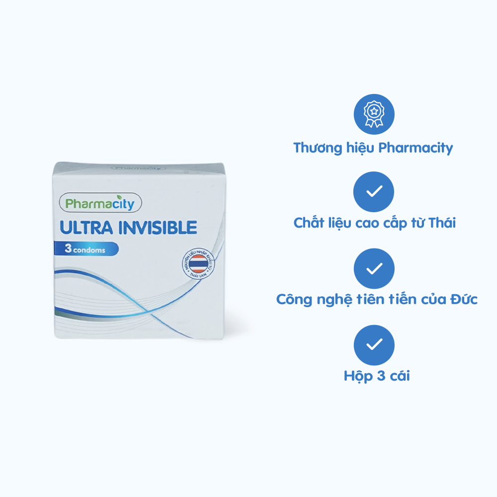 Bao cao su siêu mỏng Pharmacity Ultra Invisible (3 cái/hộp)