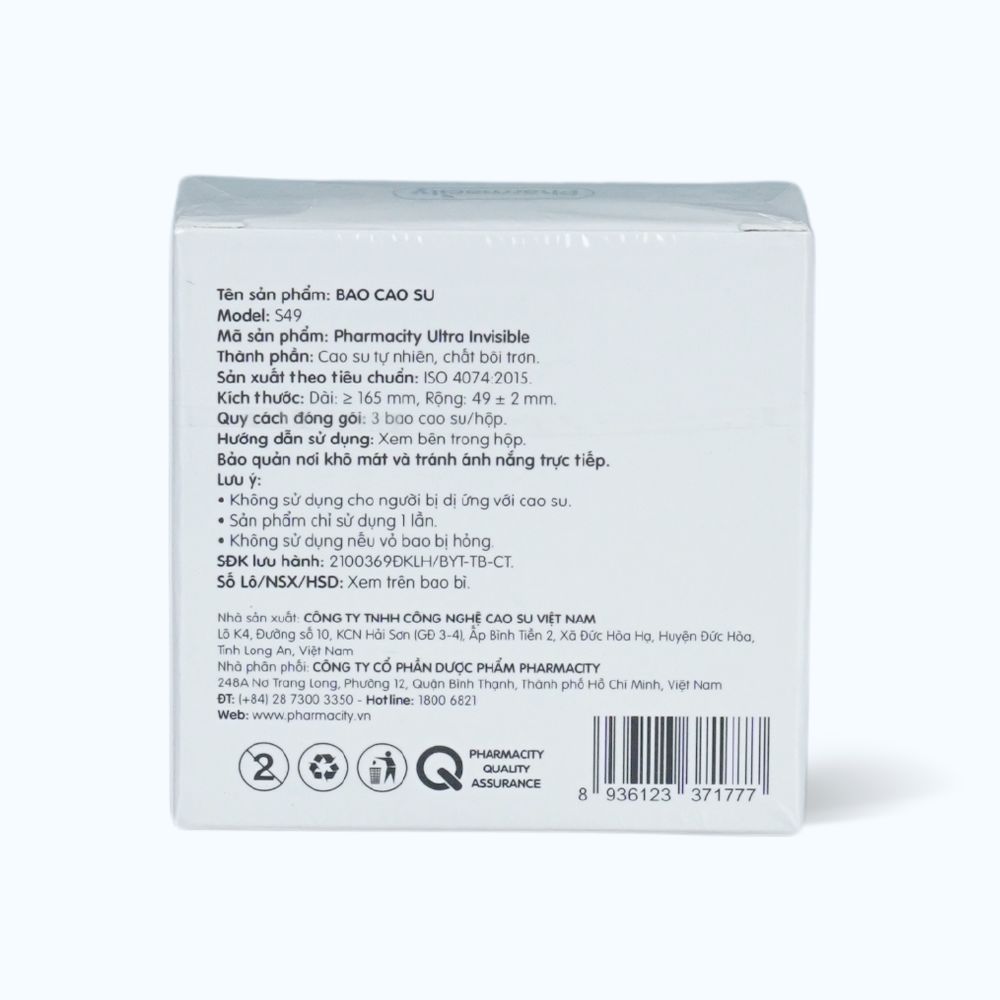 Bao cao su siêu mỏng Pharmacity Ultra Invisible (3 cái/hộp)