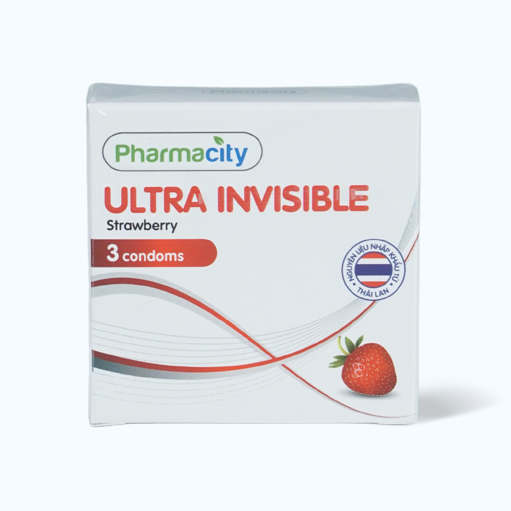 Bao cao su siêu mỏng hương dâu Pharmacity Ultra Invisible Strawbery (3 cái/hộp)