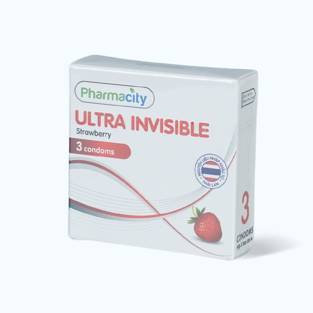 Bao cao su siêu mỏng hương dâu Pharmacity Ultra Invisible Strawbery (3 cái/hộp)