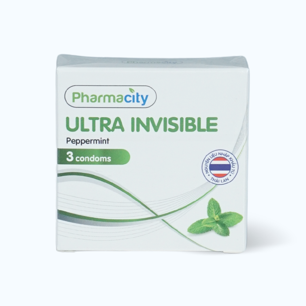 Bao cao su siêu mỏng hương bạc hà Pharmacity Ultra Invisible Peppermint (3 cái/hộp)