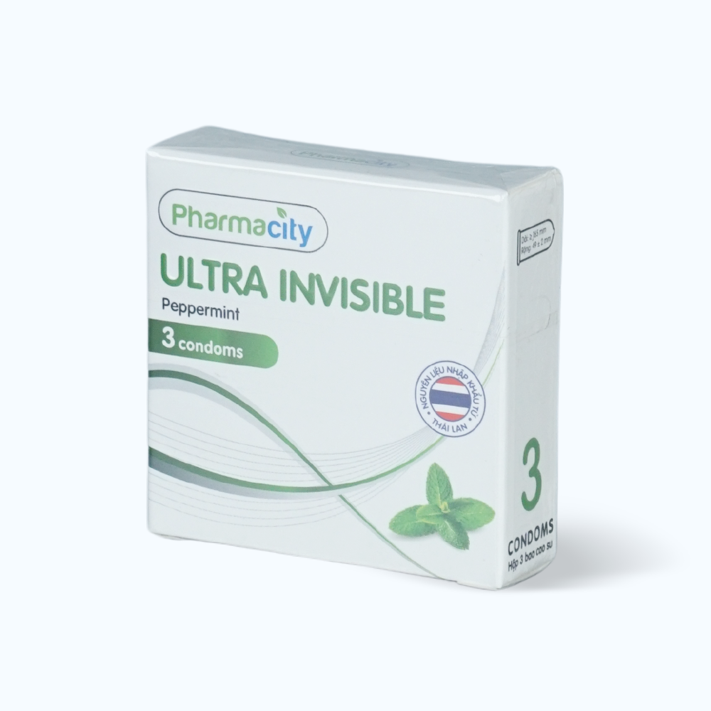 Bao cao su siêu mỏng hương bạc hà Pharmacity Ultra Invisible Peppermint (3 cái/hộp)