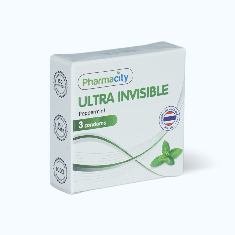 Bao cao su siêu mỏng hương bạc hà Pharmacity Ultra Invisible Peppermint (3 cái/hộp)