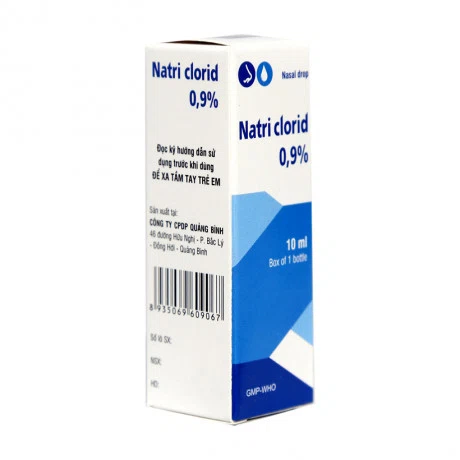 Dung dịch nhỏ mũi Natri clorid 0,9% Quảng Bình bơm rửa, giảm sổ mũi, viêm mũi (chai 10ml)