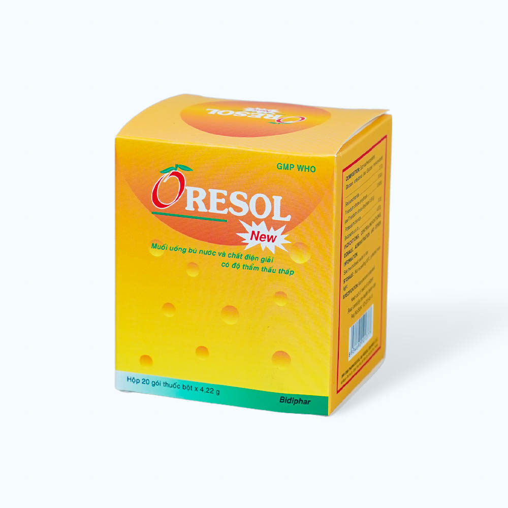 Bột pha uống Oresol new 4,22g Bidiphar phòng và điều trị mất nước, chất điện giải (hộp 20 gói)