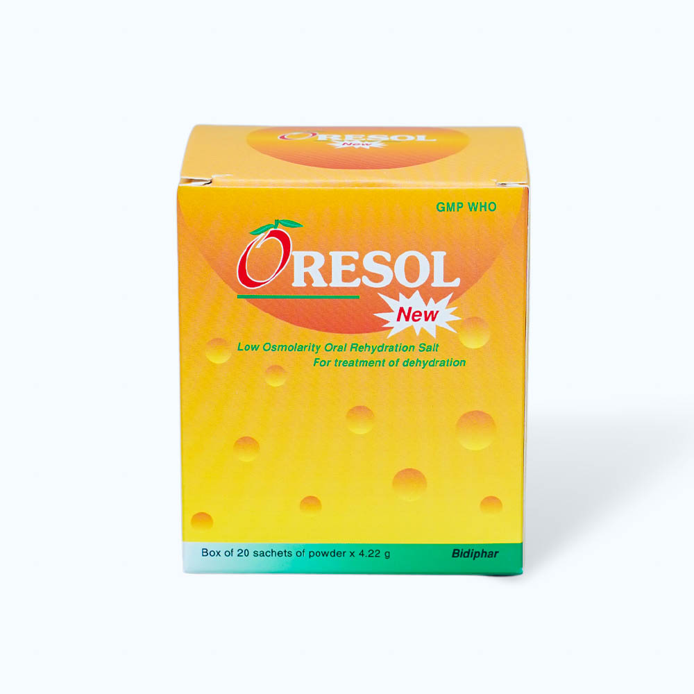 Bột pha uống Oresol new 4,22g Bidiphar phòng và điều trị mất nước, chất điện giải (hộp 20 gói)