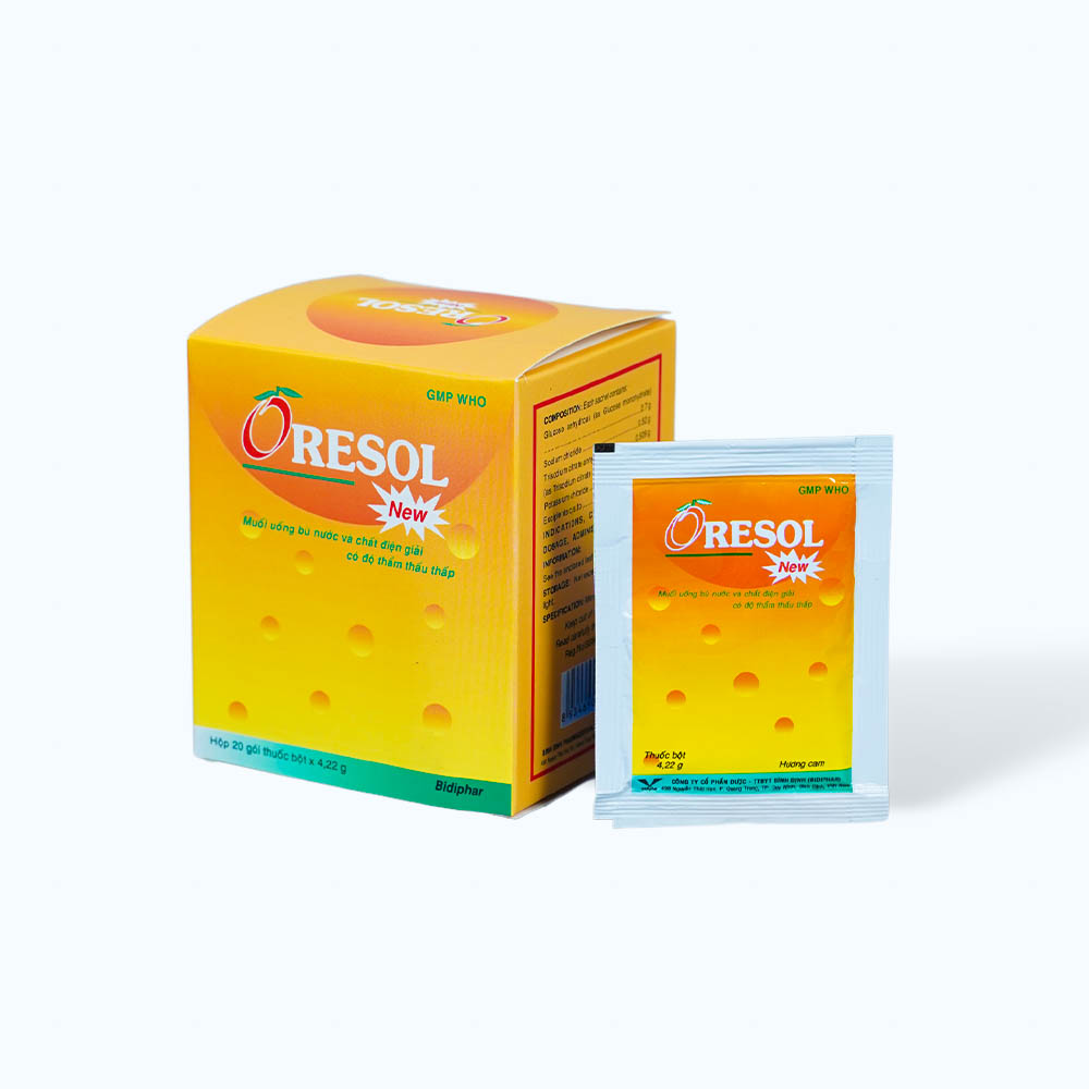 Bột pha uống Oresol new 4,22g Bidiphar phòng và điều trị mất nước, chất điện giải (hộp 20 gói)