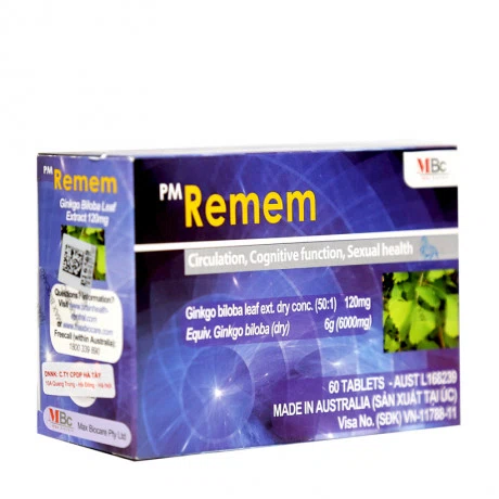 Viên nén PM Remem BV Pharma cải thiện trí nhớ, giảm đau đầu mất ngủ (4 vỉ x 15 viên)