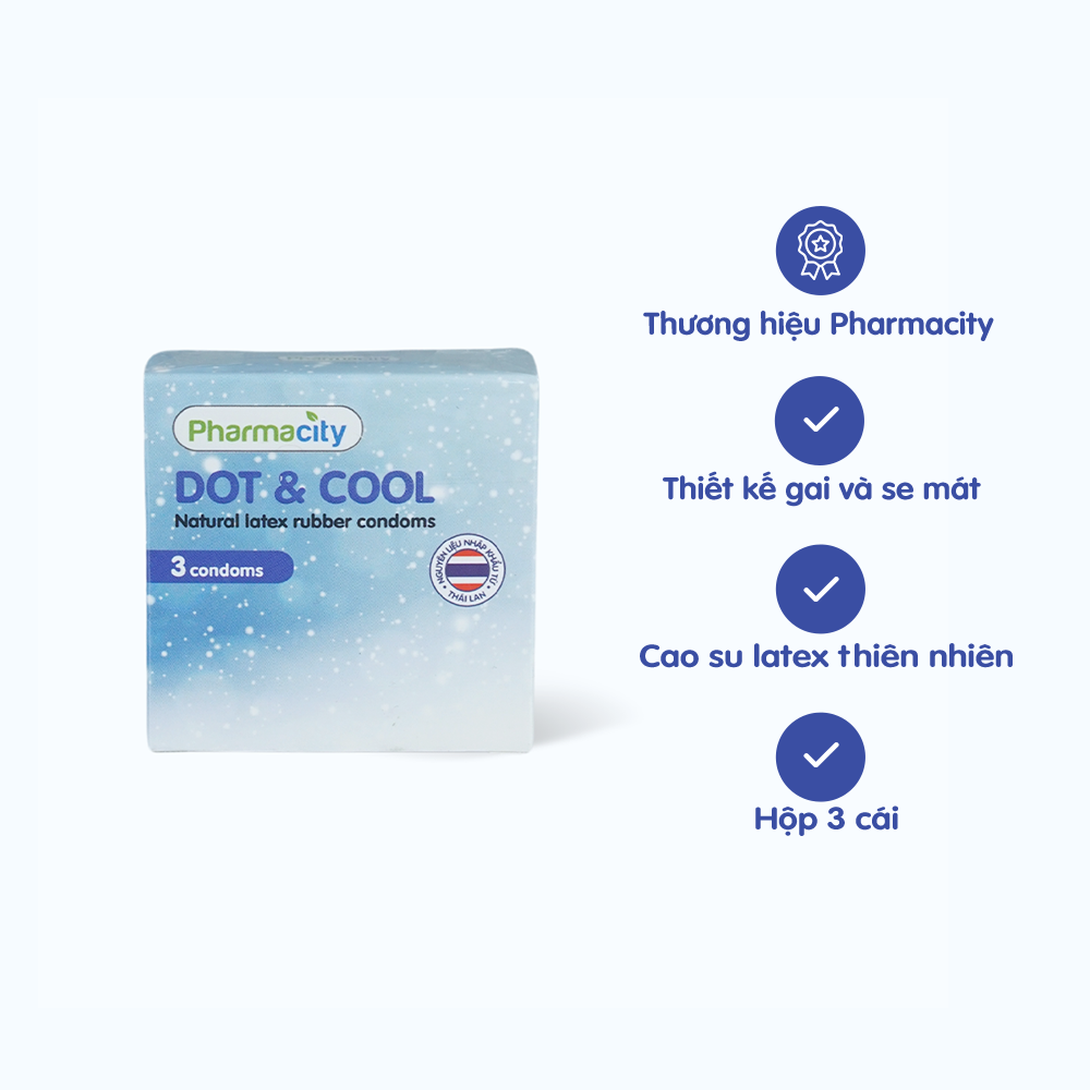 Bao cao su có gai mát lạnh Pharmacity Dot & Cool (3 cái/hộp)