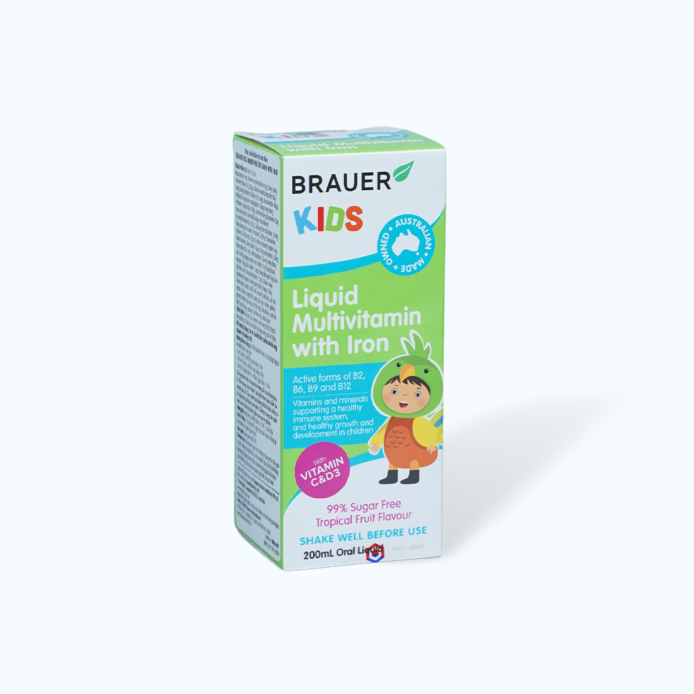 Siro BRAUER Kids Liquid Multivitamin With Iron bổ sung vitamin và khoáng chất hỗ trợ  tăng sức đề kháng cho trẻ ( chai 200ml)