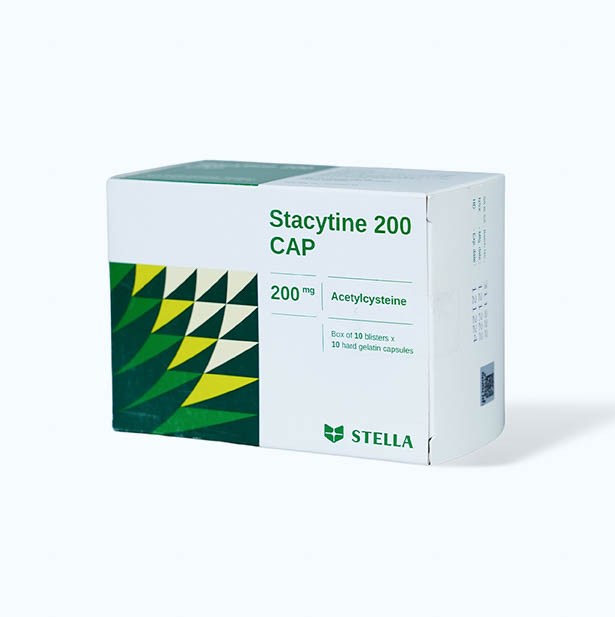 Viên nang Stacytine 200mg Stella tiêu nhầy, loãng đàm, giảm ho (10 vỉ x 10 viên)